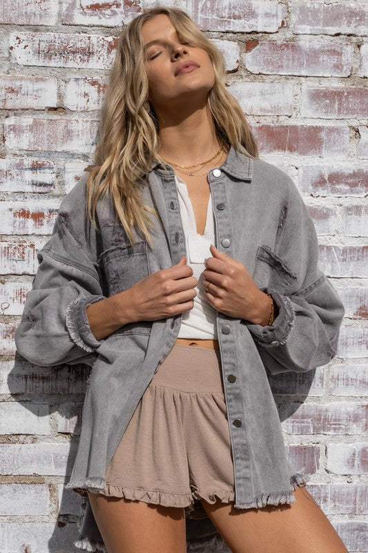 Bree Fringe Distressed Oversized Jacket