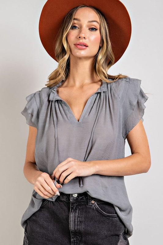 Louisa Tiered Ruffle Sleeve Short Sleeve Blouse