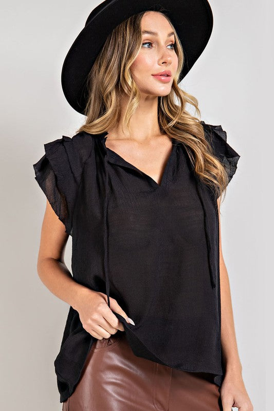 Louisa Tiered Ruffle Sleeve Short Sleeve Blouse