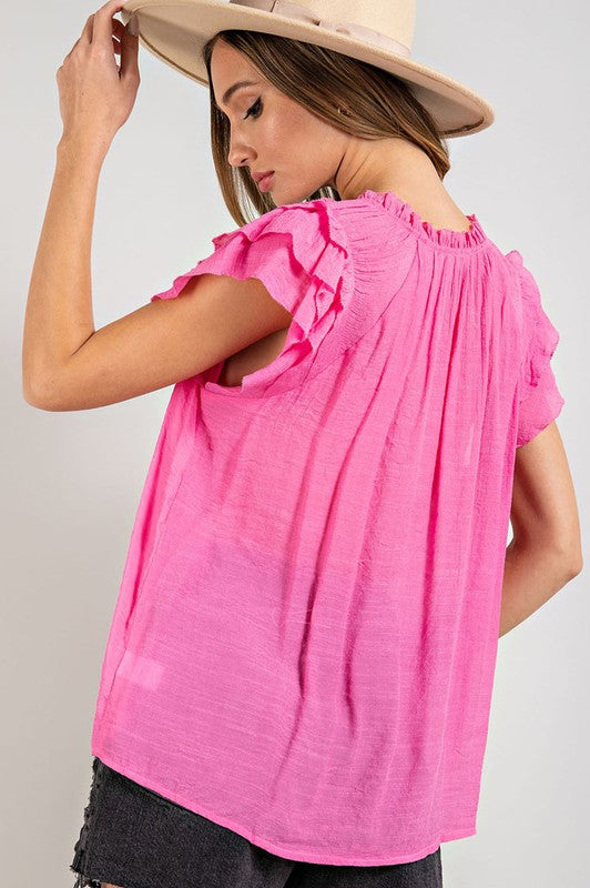Louisa Tiered Ruffle Sleeve Short Sleeve Blouse