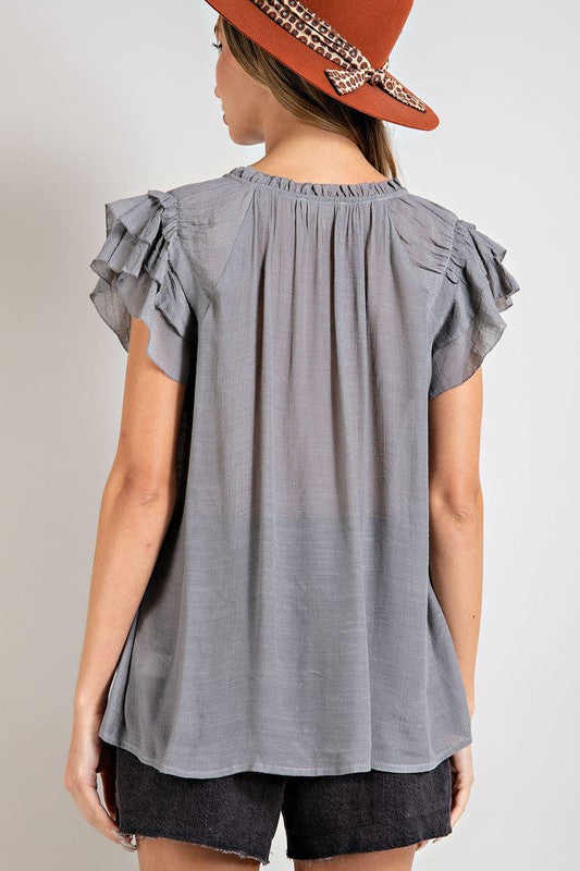 Louisa Tiered Ruffle Sleeve Short Sleeve Blouse