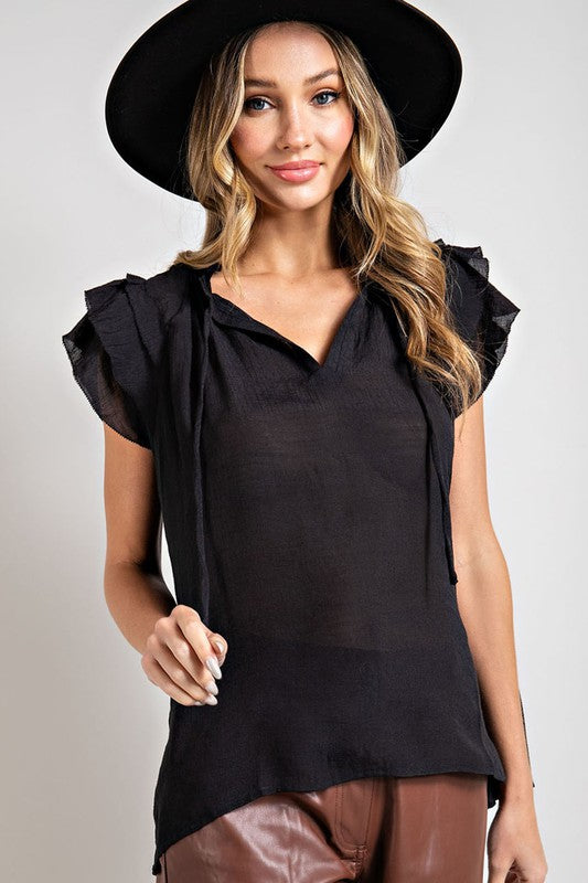 Louisa Tiered Ruffle Sleeve Short Sleeve Blouse
