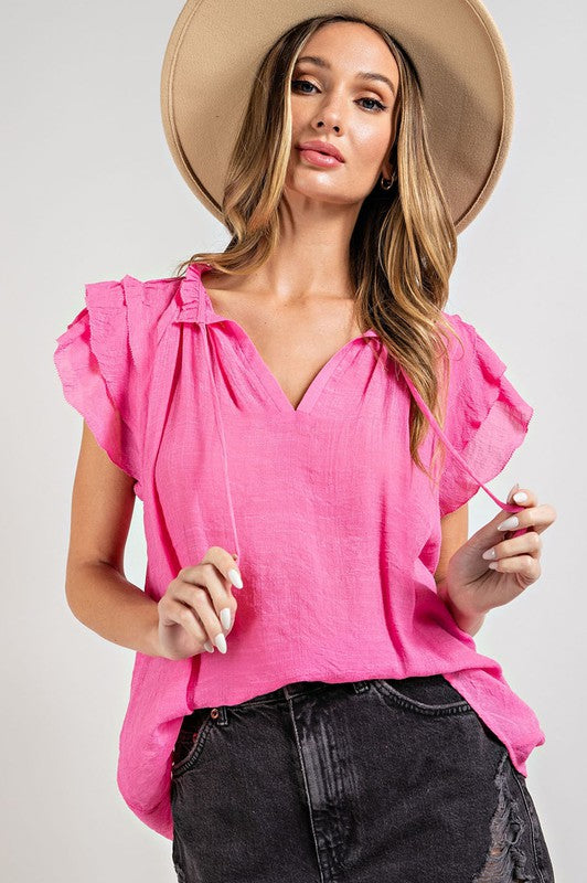 Louisa Tiered Ruffle Sleeve Short Sleeve Blouse