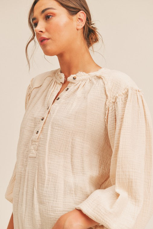 Toni Distressed Button Down Top