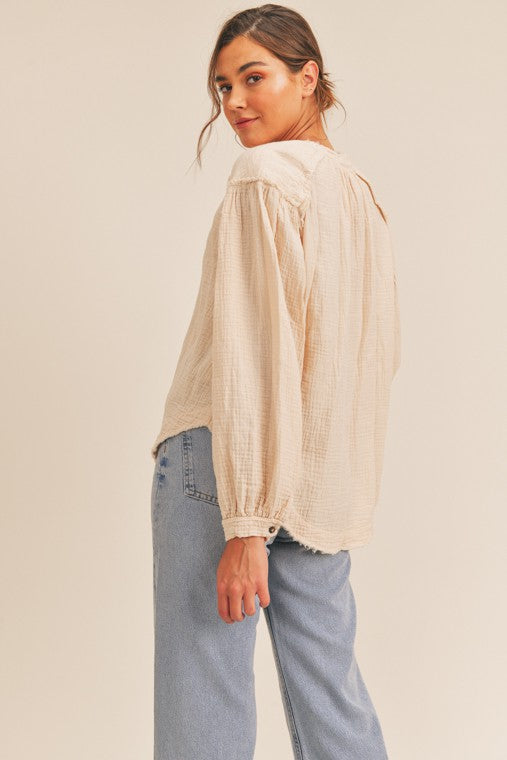 Toni Distressed Button Down Top