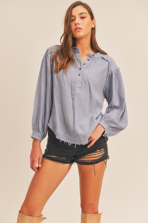 Toni Distressed Button Down Top