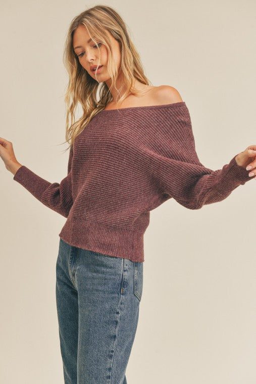 Rena Ribbed Knit Dolman Sleeve Sweater