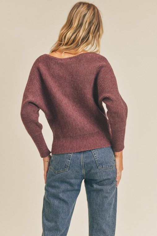 Rena Ribbed Knit Dolman Sleeve Sweater