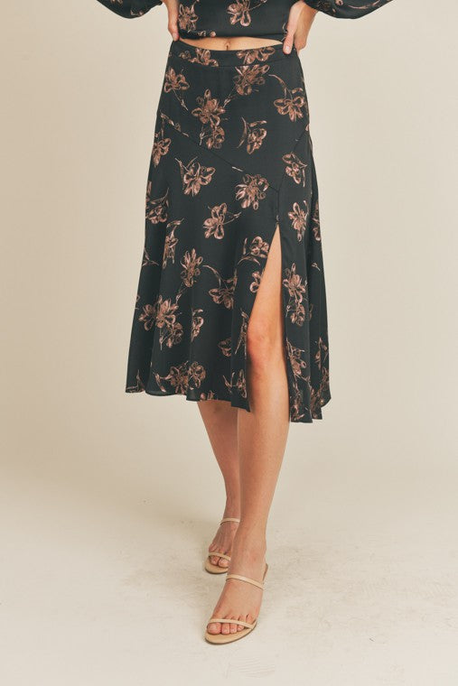 Ginny Side Slit Floral Print Skirt