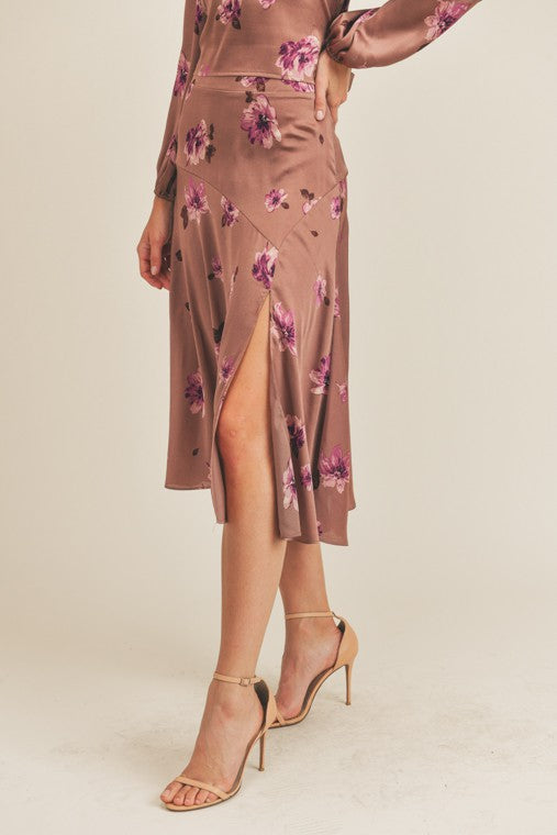 Ginny Side Slit Floral Print Skirt