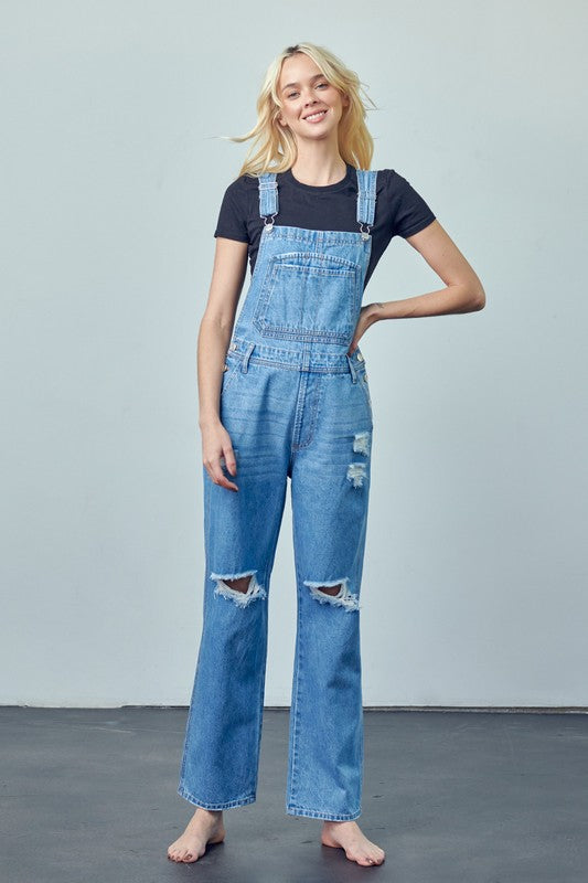 Willow Pocket Patched Ripped Denim Overalls