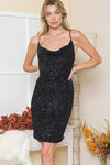 Leigh Sequin Lurex Cowl Neck Dress