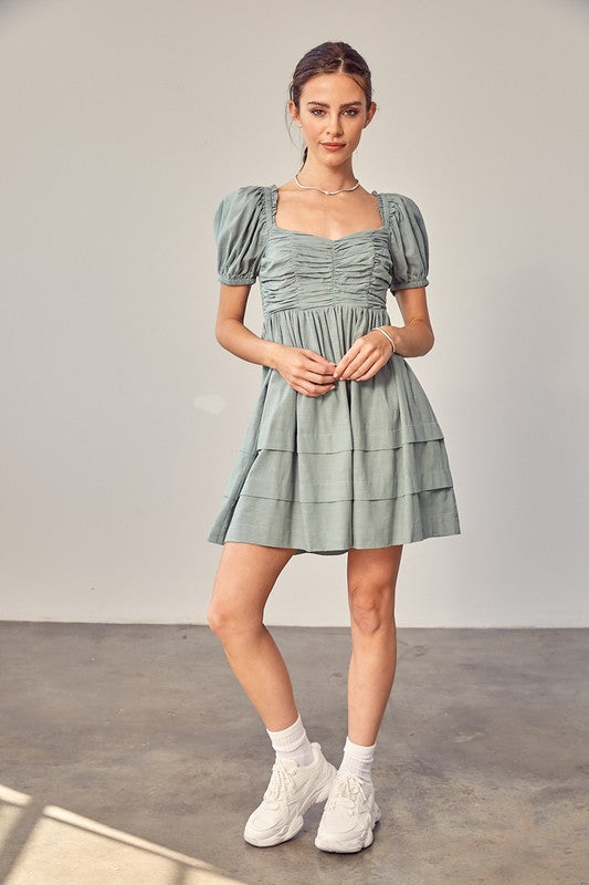 Brooke Front Ruched Detail Puff Sleeve Dress