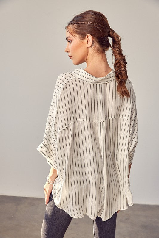 Donna Stripe Printed Kimono Sleeve Shirt