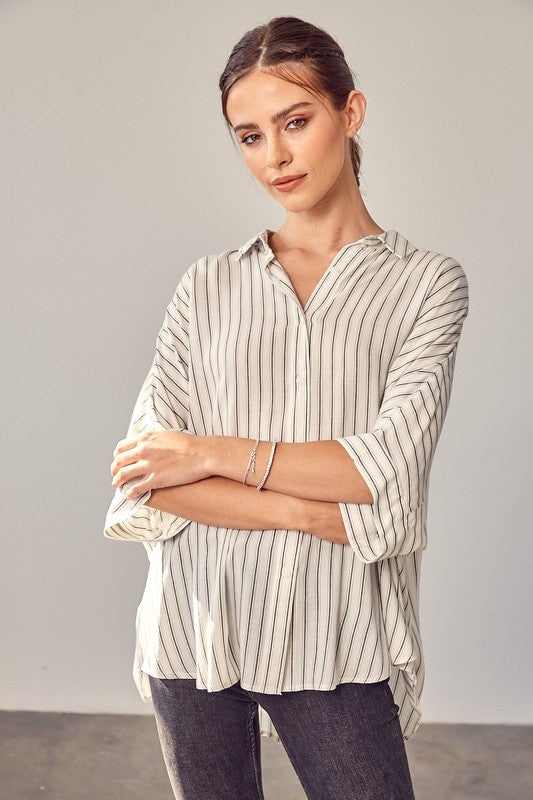 Donna Stripe Printed Kimono Sleeve Shirt