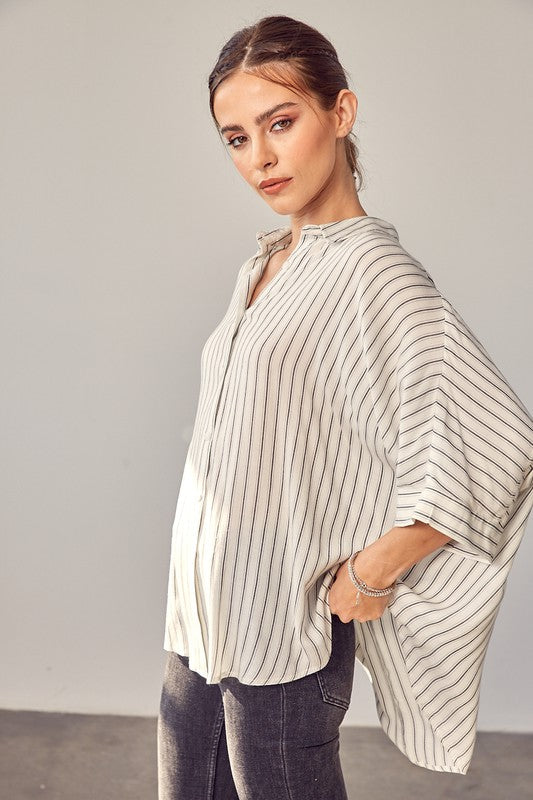 Donna Stripe Printed Kimono Sleeve Shirt