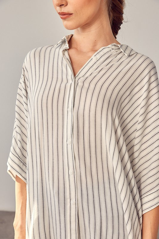 Donna Stripe Printed Kimono Sleeve Shirt
