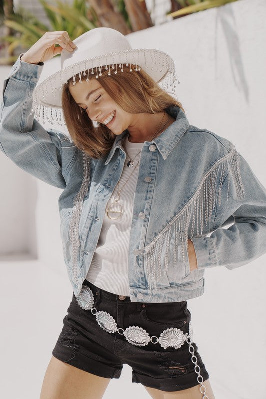 Candace Denim Chevron Fringe Jacket