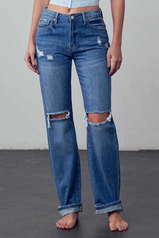 Dawn High Waist Ripped Straight Jeans