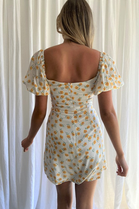 Anastasia Floral Print Puff Sleeve Mini Dress