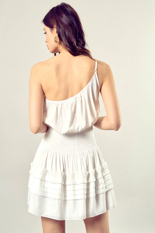 Evelyn Pleated Detail One Shoulder Cami Dress