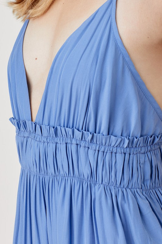 Stephanie Shirred Ruffle Folded Detail Maxi Dress