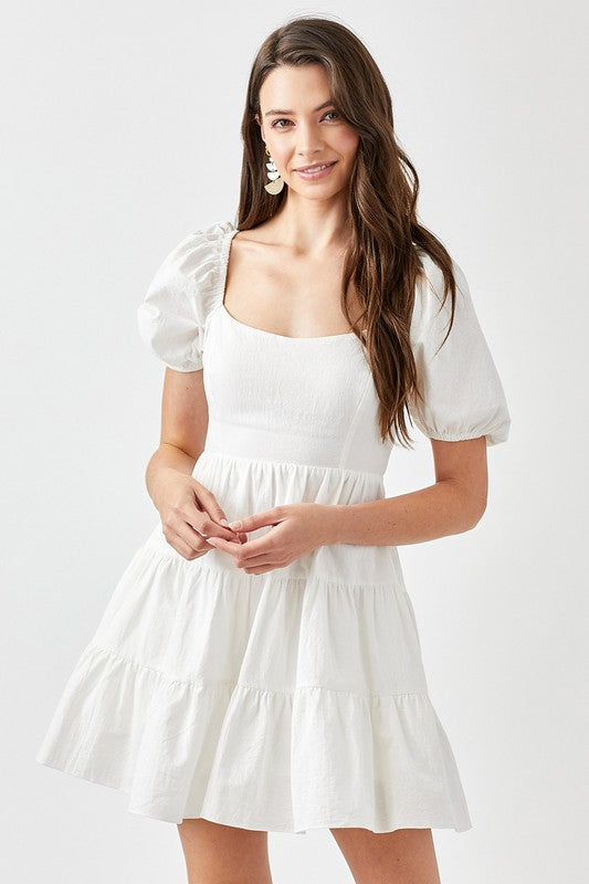 Laurie Puff Sleeve Back Double Tie Tiered Dress