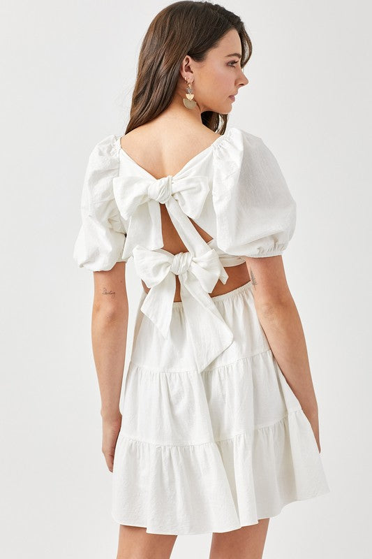 Laurie Puff Sleeve Back Double Tie Tiered Dress