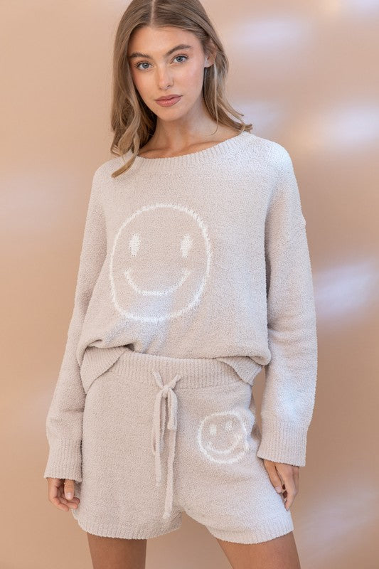 Smiley Face Cozy Soft Top with Shorts Set