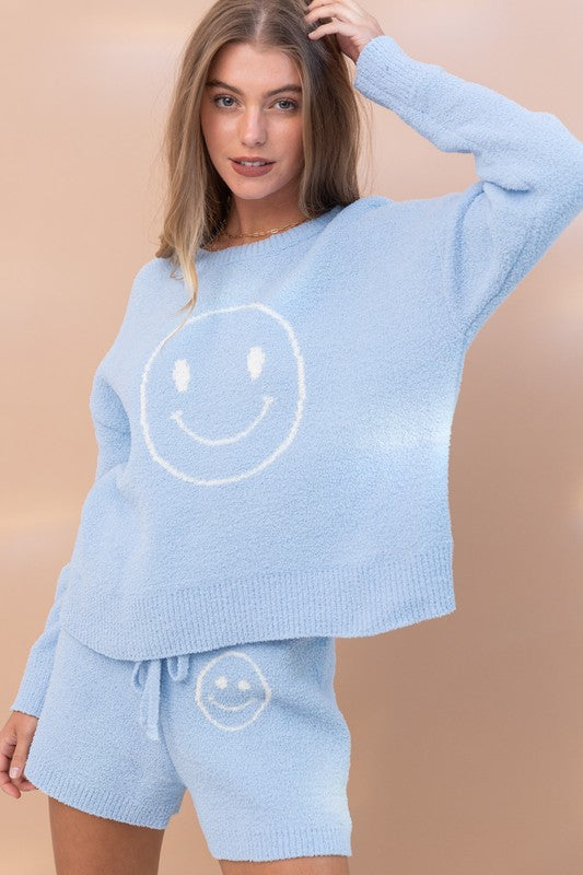 Smiley Face Cozy Soft Top with Shorts Set