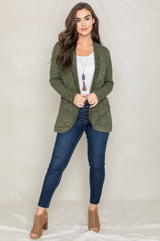 Jerrie Solid Drape Pocket Cardigan