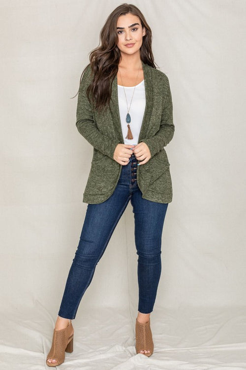 Jerrie Solid Drape Pocket Cardigan