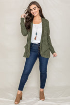 Jerrie Solid Drape Pocket Cardigan