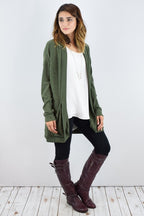 Jerrie Solid Drape Pocket Cardigan