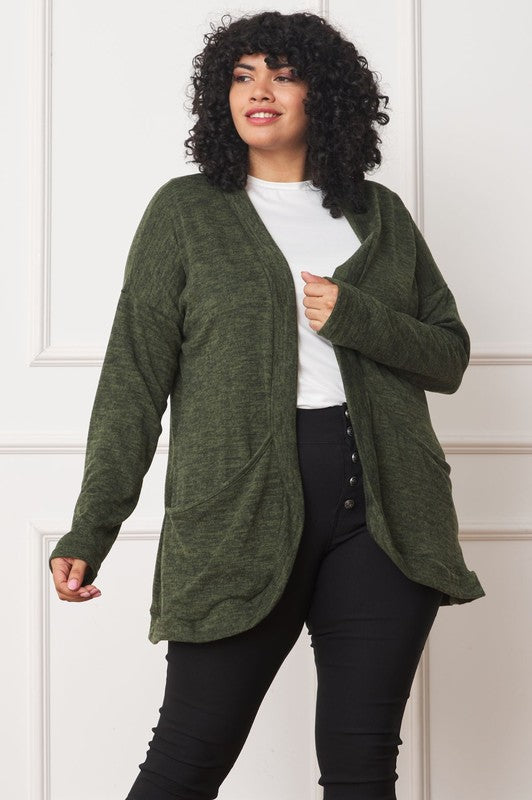 Jerrie Solid Drape Pocket Cardigan