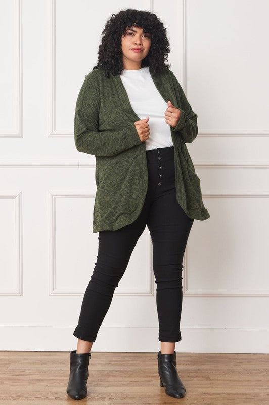 Jerrie Solid Drape Pocket Cardigan
