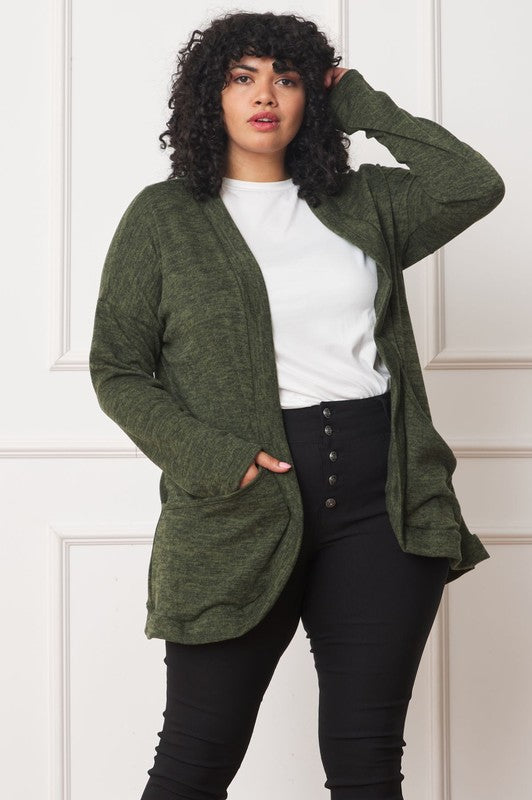 Jerrie Solid Drape Pocket Cardigan