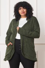 Jerrie Solid Drape Pocket Cardigan