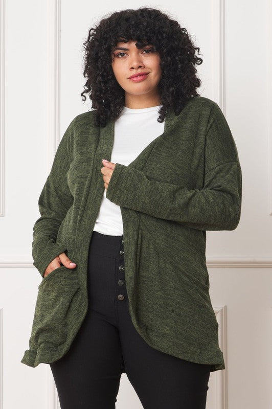 Jerrie Solid Drape Pocket Cardigan