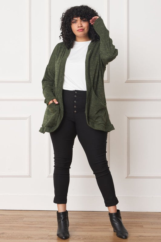 Jerrie Solid Drape Pocket Cardigan