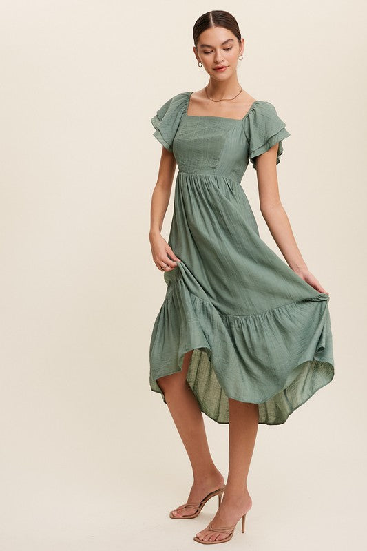 Tori Square Neck Ruffled Short Sleeve Maxi Dress