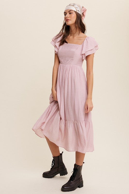 Tori Square Neck Ruffled Short Sleeve Maxi Dress