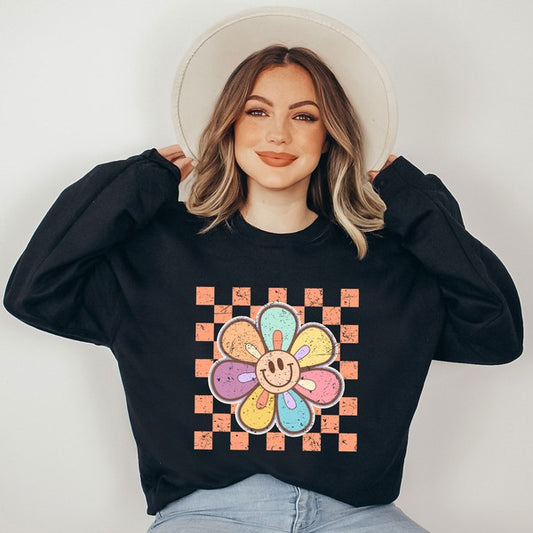 Checkered Daisy Graphic Sweatshirt