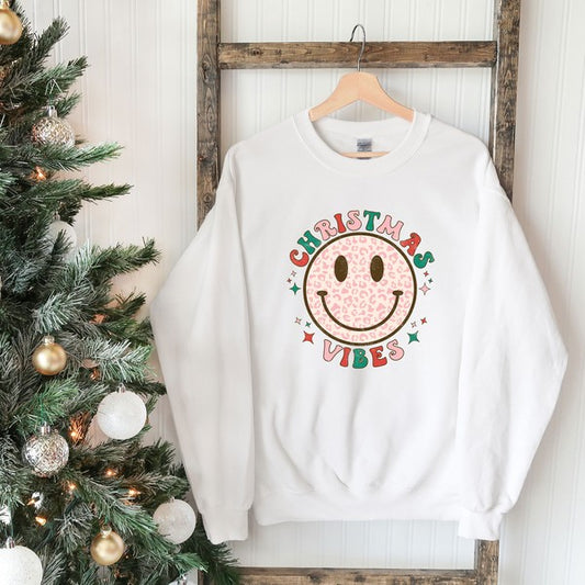 Retro Smiley Face Christmas Vibes Sweatshirt