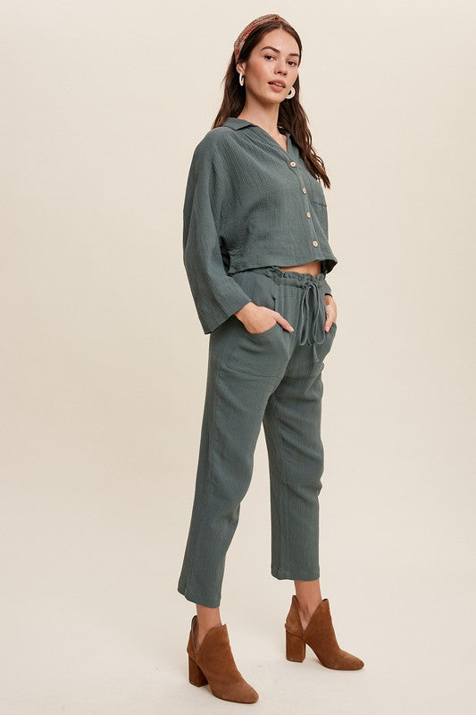 Jerri Long Sleeve Button Down and Long Pants Sets