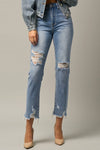 Delilah High Waist Distressed Fray Straight Jeans
