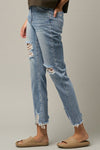 Delilah High Waist Distressed Fray Straight Jeans