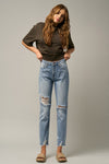 Delilah High Waist Distressed Fray Straight Jeans