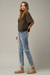 Delilah High Waist Distressed Fray Straight Jeans