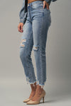 Delilah High Waist Distressed Fray Straight Jeans